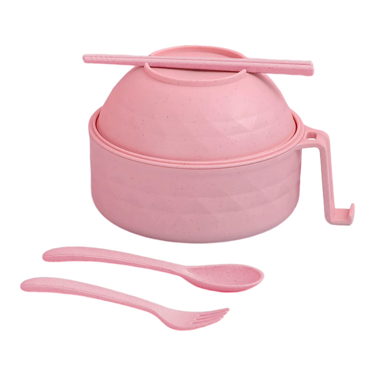 Microwave Ramen Bowl Cooker Set Wheat Straw Instant Noodles Bowl Handles,Ramen Noodle Cooker with Spoon Chopsticks Fork Camping