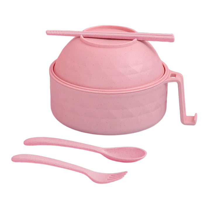 Microwave Ramen Bowl Cooker Set Wheat Straw Instant Noodles Bowl Handles,Ramen Noodle Cooker with Spoon Chopsticks Fork Camping