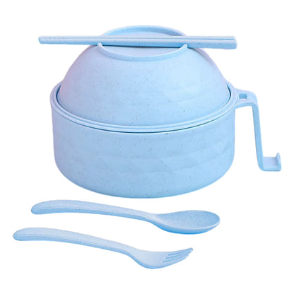 Microwave Ramen Bowl Cooker Set Wheat Straw Instant Noodles Bowl Handles,Ramen Noodle Cooker with Spoon Chopsticks Fork Camping
