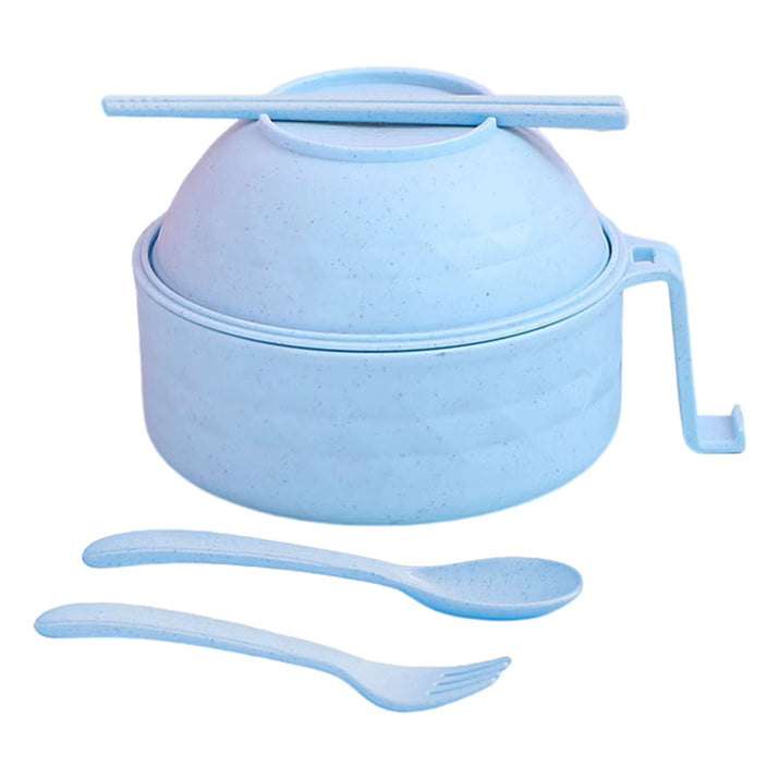Microwave Ramen Bowl Cooker Set Wheat Straw Instant Noodles Bowl Handles,Ramen Noodle Cooker with Spoon Chopsticks Fork Camping
